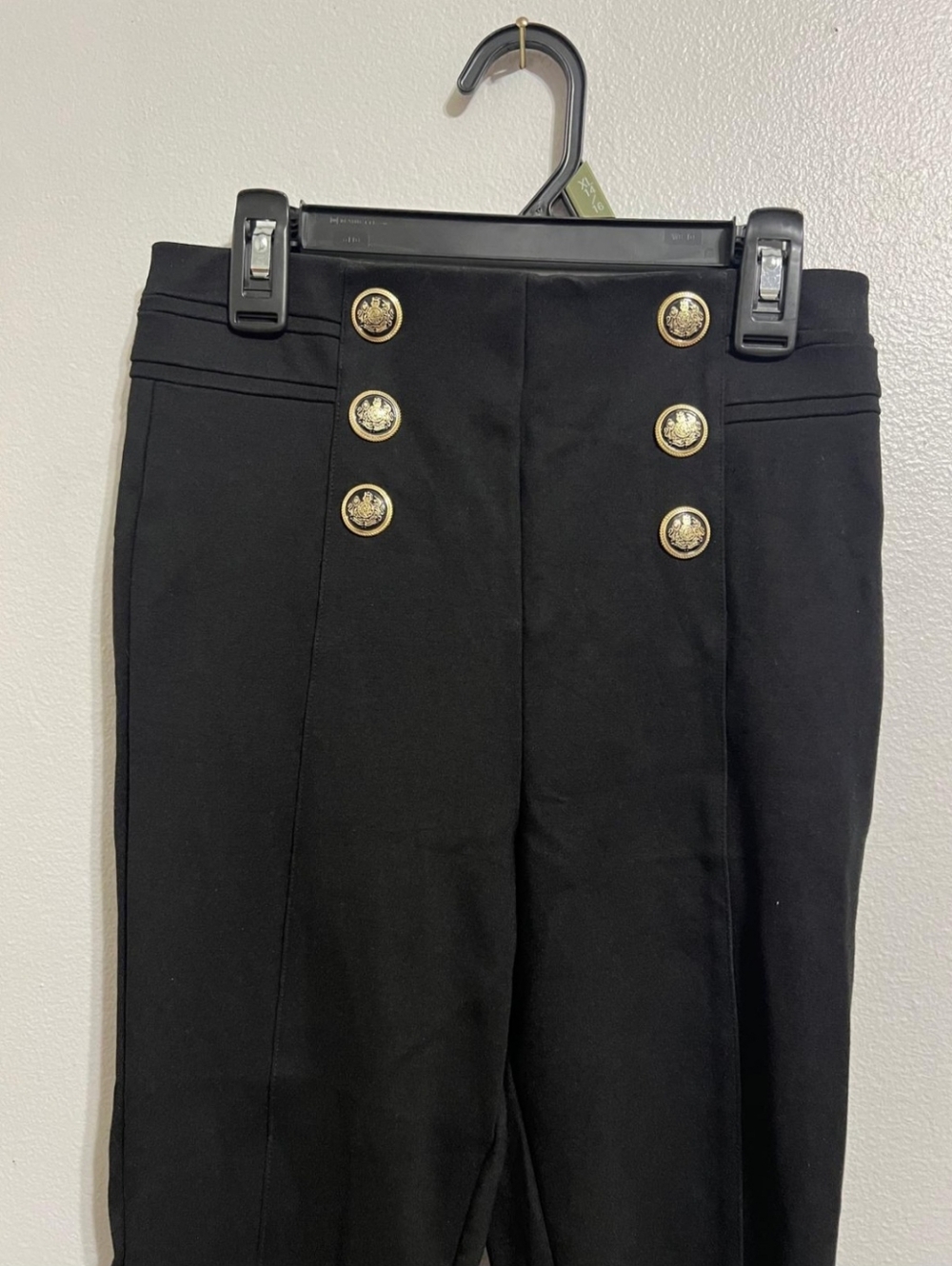Zara Black High-Rise Ponte Pants with Gold Buttons - Picture 6 of 9